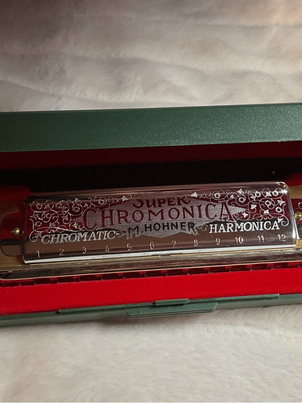 Hohner Chromonica Harmonica in Silver with Green Case